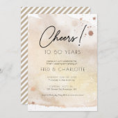 任意の年の金ゴールド水彩50周年記念パーティー 招待状 (正面/裏面)