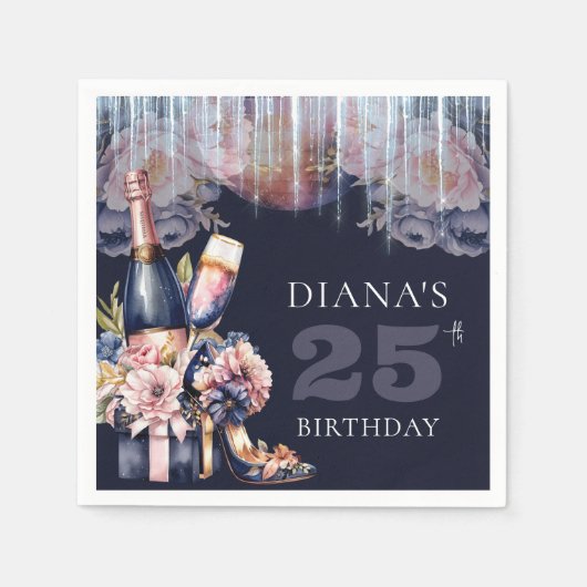 任意の年アダルト誕生日シャンパンヒール スタンダードカクテルナプキン (正面)