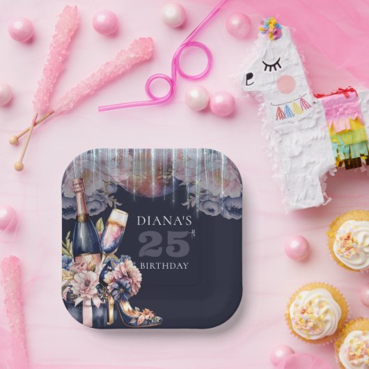 任意の年アダルト誕生日シャンパンヒール ペーパープレート (パーティー)