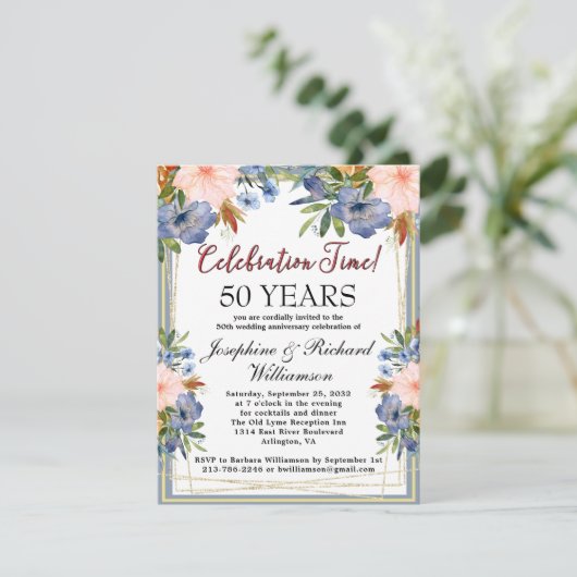 任意の年シックフローラ結婚予算の記念日 招待状 (スタンド正面)