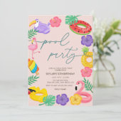 任意の年モダンのトロピカルプールパーティー誕生日 招待状 (スタンド正面)