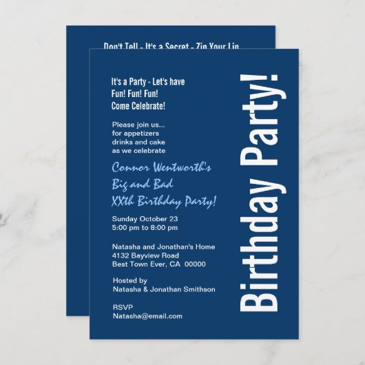 任意の年度の誕生日ネモダンービーブルーホワイトV101A 招待状 (正面/裏面)