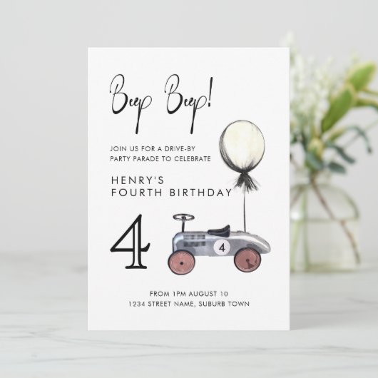 任意の年齢でドライブ誕生日パレードレトロブルーカー 招待状 (スタンド正面)