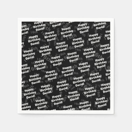 任意の年齢と名前のパーソナライズされたハッピーバースデー スタンダードカクテルナプキン (正面)