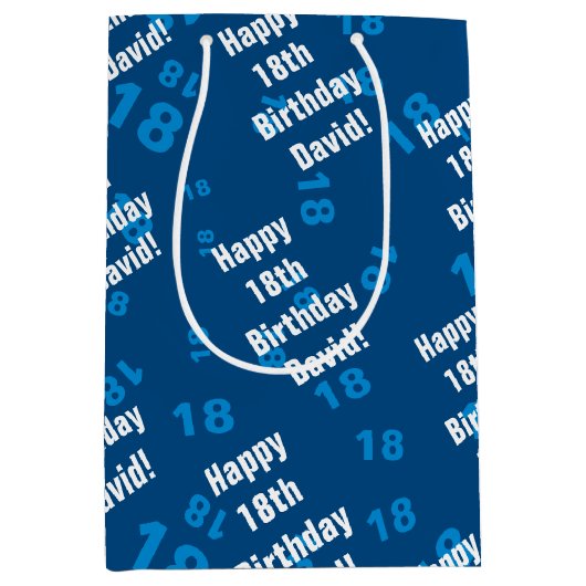 任意の年齢と名前のパーソナライズされたハッピーバースデー ミディアムペーパーバッグ (正面)