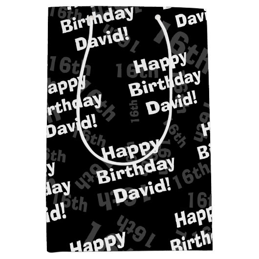 任意の年齢と名前のパーソナライズされたハッピーバースデー ミディアムペーパーバッグ (正面)