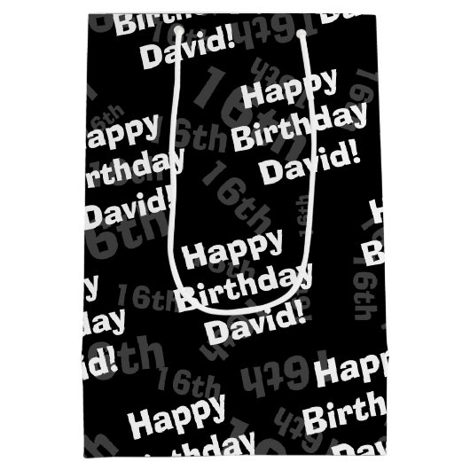 任意の年齢と名前のパーソナライズされたハッピーバースデー ミディアムペーパーバッグ (裏面)