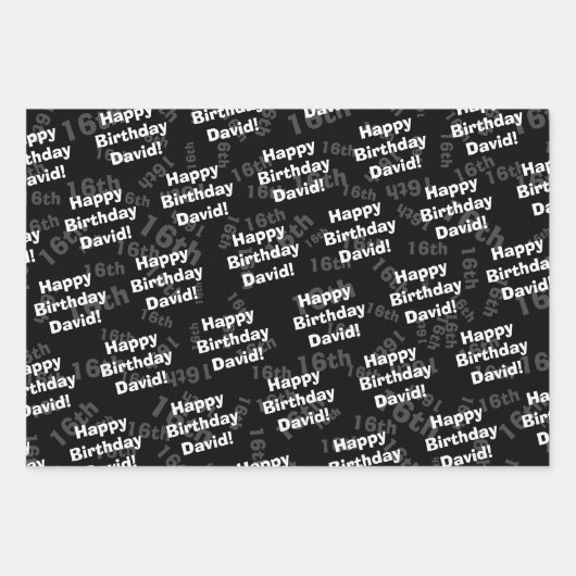 任意の年齢と名前のパーソナライズされたハッピーバースデー ラッピングペーパーシート (正面2)