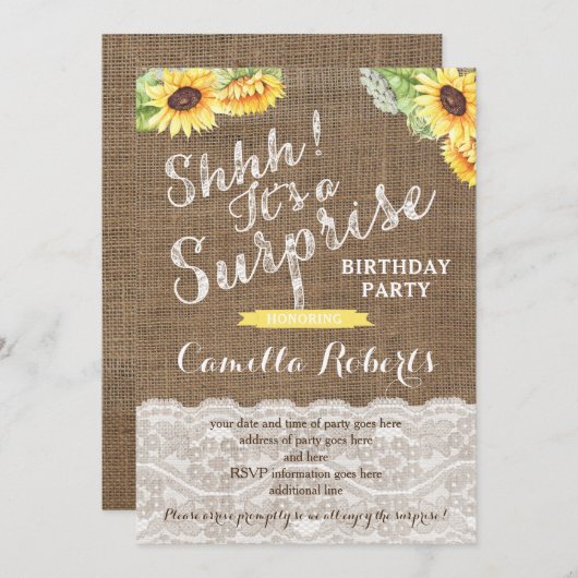 任意の年齢のサプライズ誕生日パーティカード 招待状 (正面/裏面)