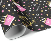 任意の年齢のハッピーバースデーケーキピンクブラック ラッピングペーパー (ロールコーナー)