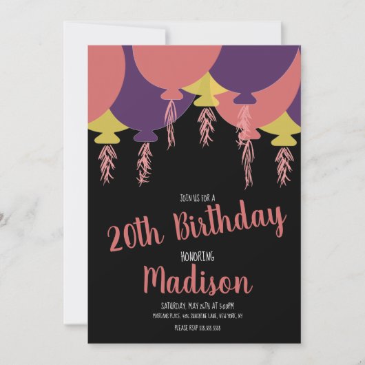 任意の年齢のハンドドロー浮動気球 招待状 (正面)