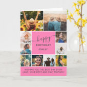 任意の年齢のピンクのシンプル誕生日10フォトコラージグリッド カード (黄色い花)