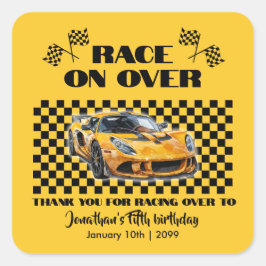 任意の年齢の上でレース誕生日イエロースポーツカー スクエアシール