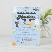 任意の年齢の不気味なハロウィーン少年ブルー招待状。 招待状 (スタンド正面)