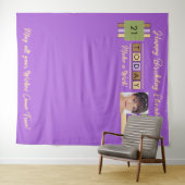 任意の年齢の写真紫色の誕生日パーティーの背景 タペストリー (インサイチュ(横))