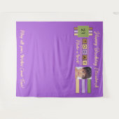 任意の年齢の写真紫色の誕生日パーティーの背景 タペストリー (正面(横))