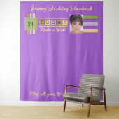 任意の年齢の写真紫色の誕生日パーティーの背景 タペストリー (インサイチュ)