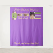 任意の年齢の写真紫色の誕生日パーティーの背景 タペストリー (正面)