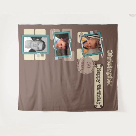 任意の年齢の写真30番目の茶色のパーティー背景 タペストリー (正面(横))