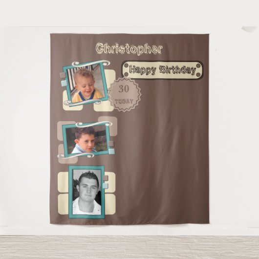 任意の年齢の写真30番目の茶色のパーティー背景 タペストリー (正面)