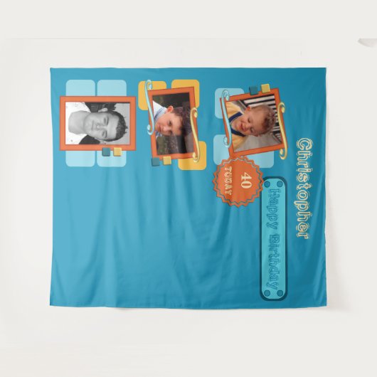 任意の年齢の写真40thブルーパーティー背景 タペストリー (正面(横))