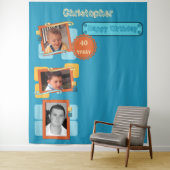 任意の年齢の写真40thブルーパーティー背景 タペストリー (インサイチュ)