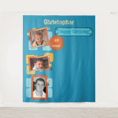 任意の年齢の写真40thブルーパーティー背景 タペストリー (正面)