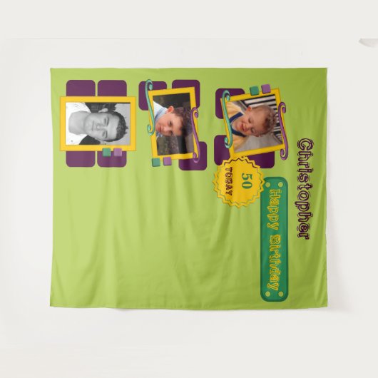 任意の年齢の写真50th緑のパーティー背景 タペストリー (正面(横))