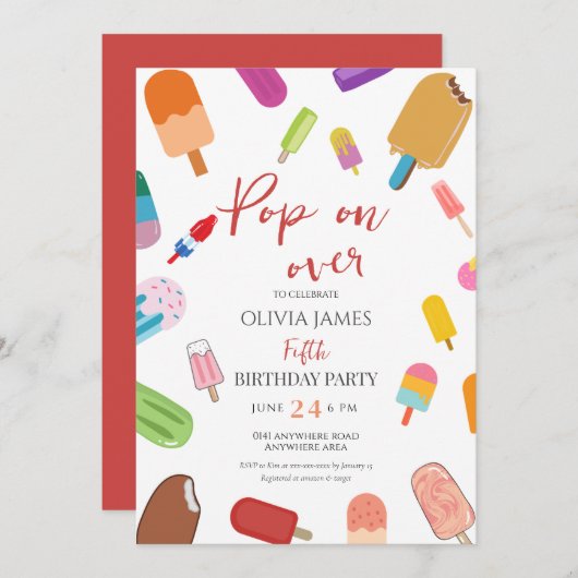 任意の年齢の夏のアイスクリーム誕生日 招待状 (正面/裏面)