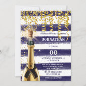 任意の年齢の海軍の白航海の金ゴールドバブストライプのリー 招待状 (正面)