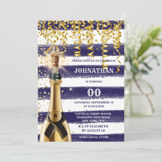 任意の年齢の海軍の白航海の金ゴールドバブストライプのリー 招待状 (スタンド正面)