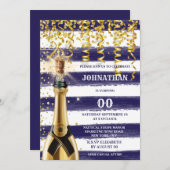 任意の年齢の海軍の白航海の金ゴールドバブストライプのリー 招待状 (正面/裏面)