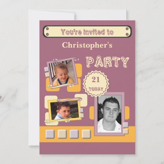 任意の年齢の男性へブルゴーニュ21番目のパーティーを追加 招待状 (正面)