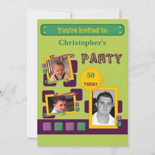 任意の年齢の男性へ緑の50番目のパーティーを追加 招待状 (正面)