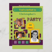 任意の年齢の男性へ緑の50番目のパーティーを追加 招待状 (正面/裏面)