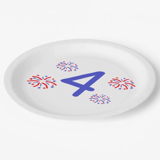 任意の年齢の花火誕生日 ペーパープレート (アングル)