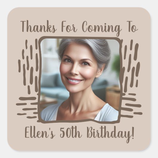 任意の年齢の誕生日カスタム写真の名前ありがとう スクエアシール (正面)