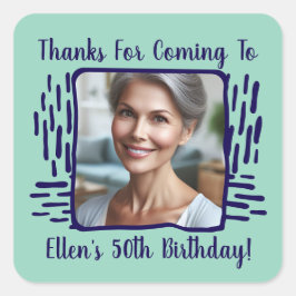 任意の年齢の誕生日カスタム写真の名前ありがとう スクエアシール