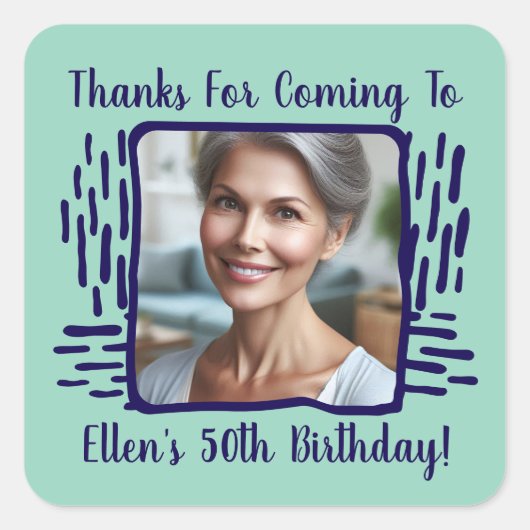 任意の年齢の誕生日カスタム写真の名前ありがとう スクエアシール (正面)