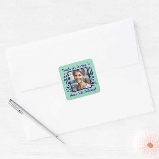 任意の年齢の誕生日カスタム写真の名前ありがとう スクエアシール (封筒)
