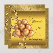 任意の年齢の誕生日パーティエレガント金ゴールドバルーン 招待状 (正面/裏面)