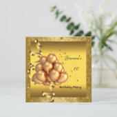 任意の年齢の誕生日パーティエレガント金ゴールドバルーン 招待状 (スタンド正面)