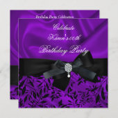 任意の年齢の誕生日パーティパープルダマスク白黒2 招待状 (正面/裏面)