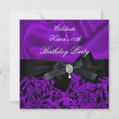 任意の年齢の誕生日パーティパープルダマスク白黒2 招待状 (正面)