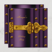 任意の年齢の誕生日パーティプラムパープル金ゴールドロック 招待状 (正面/裏面)