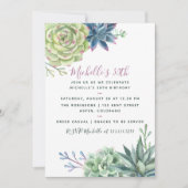 任意の年齢の誕生日パーティーウォーターカラー多肉性招待状 招待状 (正面)