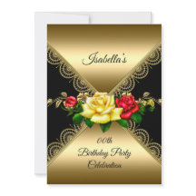 任意の年齢の誕生日パーティーブラック金ゴールド赤い黄色のバラ