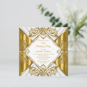 任意の年齢の誕生日パーティーホワイト金ゴールドダイヤモンド 招待状 (スタンド正面)