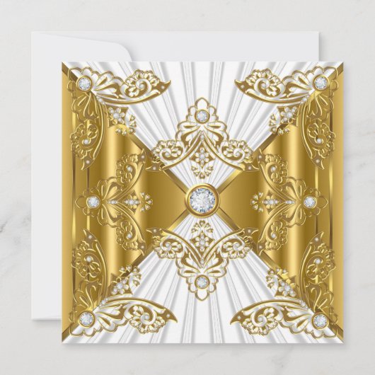 任意の年齢の誕生日パーティーホワイト金ゴールドダイヤモンド 招待状 (裏面)