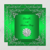 任意の年齢の誕生日パーティーライムグリーンダイヤモンドルック 招待状 (正面/裏面)